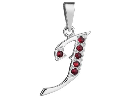 Silver pendant with czech garnet, rhodium plated - letter J                                         