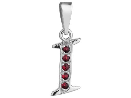 Silver pendant with czech garnet, rhodium plated - letter I                                         