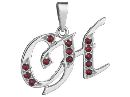 Silver pendant with czech garnet, rhodium plated - letter CH                                        