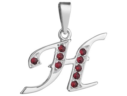Silver pendant with czech garnet, rhodium plated - letter H                                         