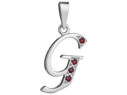 Silver pendant with czech garnet, rhodium plated - letter G                                         
