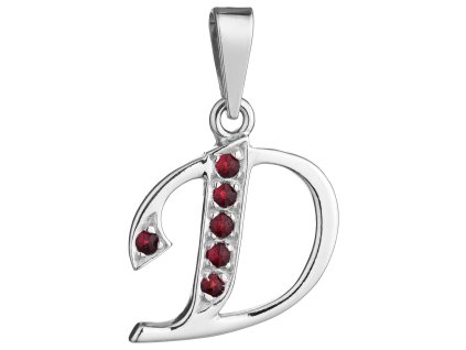 Stříbrný přívěsek s českým granátem, rhodiovaný - písmeno D