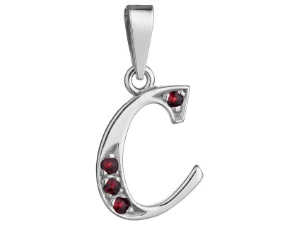 Silver pendant with czech garnet, rhodium plated - letter C                                         