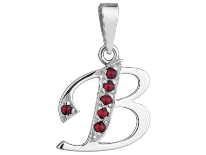 Silver pendant with czech garnet, rhodium plated - letter B                                         