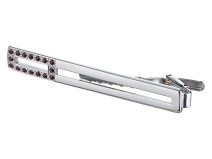 Silver tie clip with czech garnet, rhodium plated                                                   