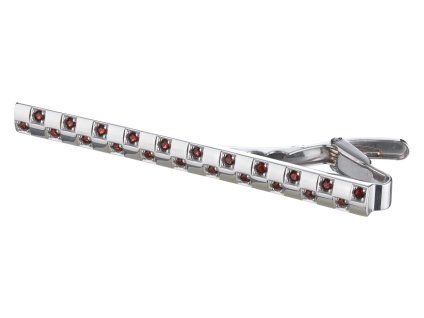 Silver tie clip with czech garnet, rhodium plated                                                   