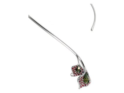 Silver necklace with czech garnet and moldavite, rhodium plated - calla                             