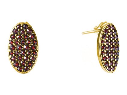 Silver earrings with czech garnet, gold plated - oval                                               