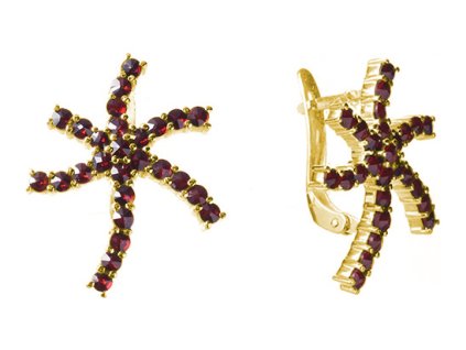 Silver earrings with czech garnet, gold plated - star                                               