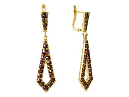 Silver earrings with czech garnet, gold plated - drop                                               