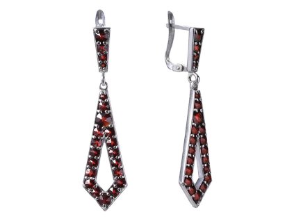 Silver earrings with czech garnet, rhodium plated - drop                                            
