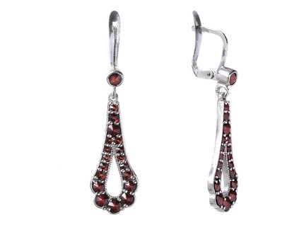 Silver earrings with czech garnet, rhodium plated - drop                                            