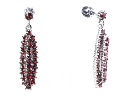 Silver earrings with czech garnet, rhodium plated - oval                                            