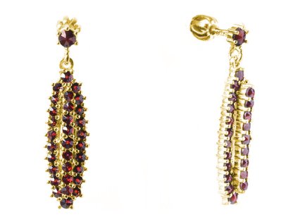 Silver earrings with czech garnet, gold plated - oval                                               