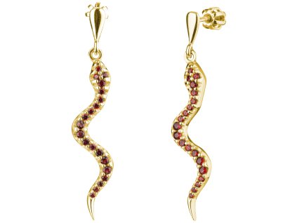 Silver earrings with czech garnet, gold plated, animal - snake                                      