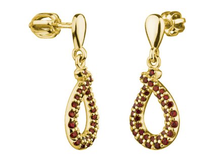 Silver earrings with czech garnet, gold plated - drop                                               