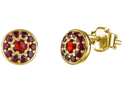 Silver earrings with czech garnet, gold plated - circle                                             