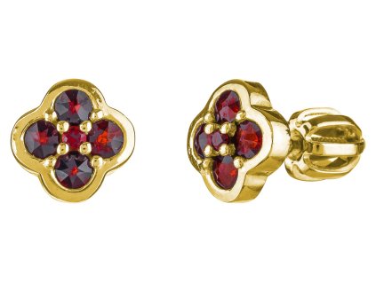 Silver earrings with czech garnet, gold plated - flower                                             