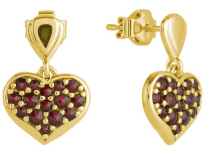 Silver earrings with czech garnet, gold plated - heart                                              