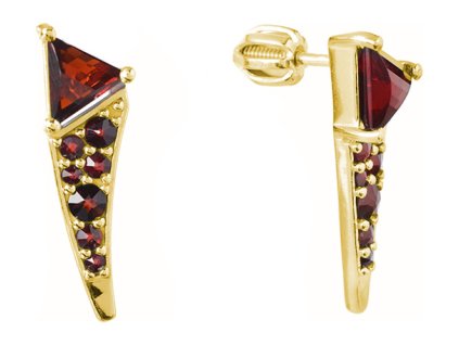 Silver earrings with czech garnet, gold plated - triangle                                           