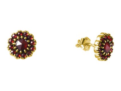 Silver earrings with czech garnet, gold plated - flower                                             