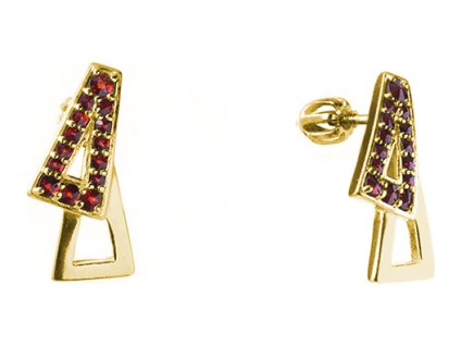 Silver earrings with czech garnet, gold plated - triangle                                           
