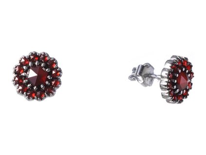 Silver earrings with czech garnet, rhodium plated - flower                                          