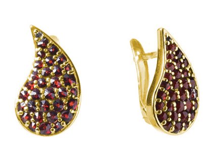 Silver earrings with czech garnet, gold plated - drop                                               