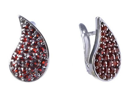 Silver earrings with czech garnet, rhodium plated - drop                                            
