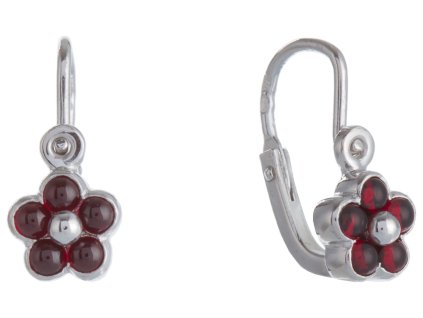 Silver earrings with czech garnet, rhodium plated - flower                                          