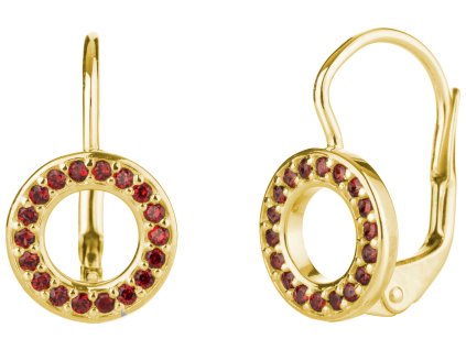 Silver earrings with czech garnet, gold plated - circle                                             