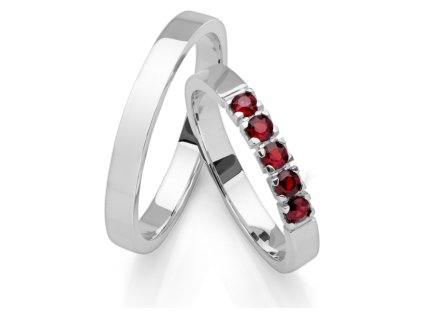 Zlaté snubní prsteny z bílého zlata s českým granátem