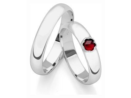 White gold wedding rings with czech garnet