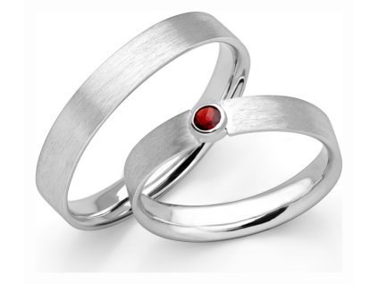 White gold wedding rings with czech garnet