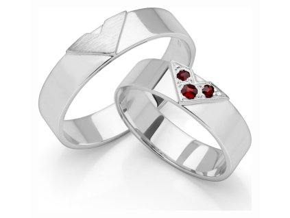 White gold wedding rings with czech garnet