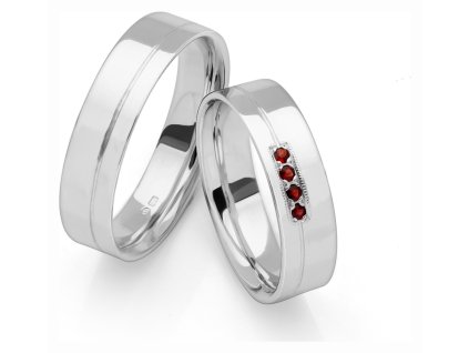 White gold wedding rings with czech garnet
