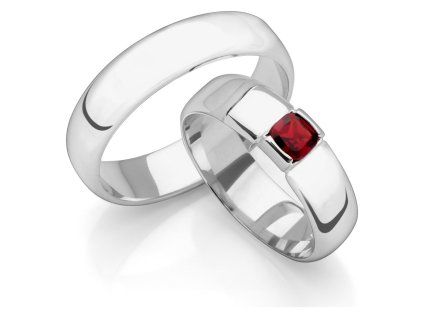 White gold wedding rings with czech garnet