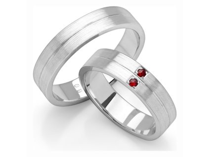 White gold wedding rings with czech garnet