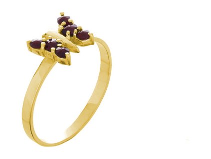 Silver ring with czech garnet, gold plated, animal - butterfly                                      