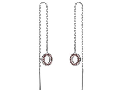 Silver earrings with czech garnet, rhodium plated - circle                                          