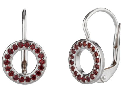 Silver earrings with czech garnet, rhodium plated - circle                                          
