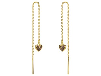 Silver earrings with czech garnet, gold plated - heart                                              