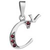 Silver pendant with czech garnet, rhodium plated - letter Č                                         