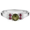 Silver ring with czech garnet and moldavite, rhodium plated                                         