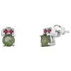 Silver earrings with czech garnet and moldavite, rhodium plated                                     