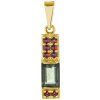 Silver pendant with czech garnet and moldavite, gold plated - rectangle                             