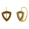 Gold earrings with czech garnet - triangle                                                          