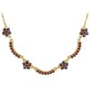 Gold necklace with czech garnet - flower                                                            