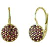 Gold earrings with czech garnet - circle                                                            