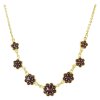 Gold necklace with czech garnet - flower                                                            